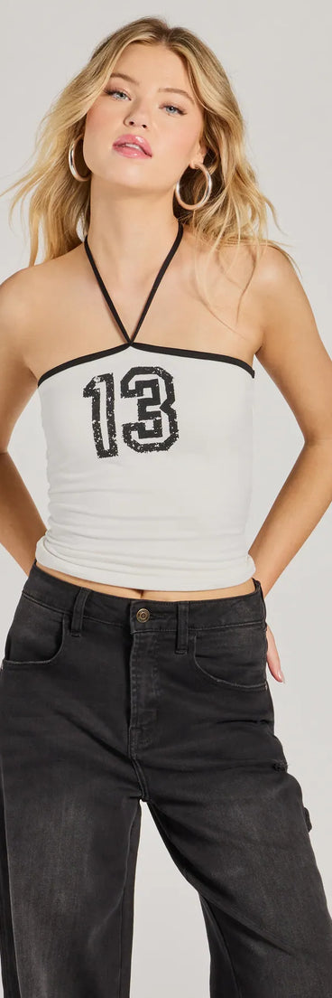 The Lucky Thirteen Strapless Tube Crop Top in white with a modern design and trendy look is part of the latest women's tops collection to elevate your 2025 wardrobe.