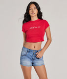 The Drinks On Me Cropped Graphic Tee in red with a modern design and trendy look is part of the latest women's tops collection to elevate your 2025 wardrobe.