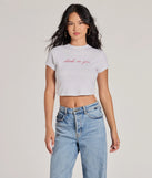 The Drinks On You Cropped Graphic Tee in white with a modern design and trendy look is part of the latest women's tops collection to elevate your 2025 wardrobe.