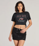 The Road Race Cropped Graphic Tee in black with a modern design and trendy look is part of the latest women's tops collection to elevate your 2025 wardrobe.
