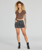 Upgrade your style game for 2025 with the Girl Next Door Ribbed Knit Henley Crop Top in brown, perfect for any fashion-forward wardrobe.