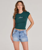 The Brat Cropped Graphic Tee in green with a modern design and trendy look is part of the latest women's tops collection to elevate your 2025 wardrobe.