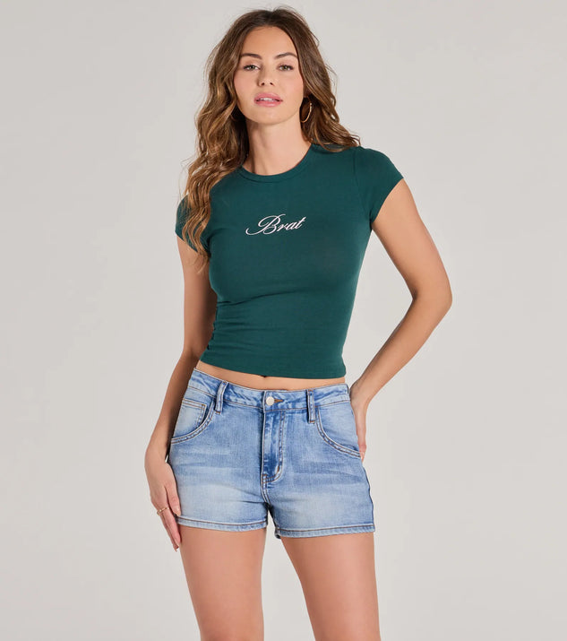 The Brat Cropped Graphic Tee in green with a modern design and trendy look is part of the latest women's tops collection to elevate your 2025 wardrobe.