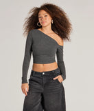 The Effortlessly Chic One-Shoulder Ribbed Crop Top in charcoal with a modern design and trendy look is part of the latest women's tops collection to elevate your 2025 wardrobe.