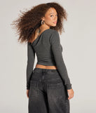 Make a statement in 2025 with the Effortlessly Chic One-Shoulder Ribbed Crop Top, a charcoal gray long-sleeve top featuring a trendy shoulder design that adds a bold, festive touch to any club or party look.