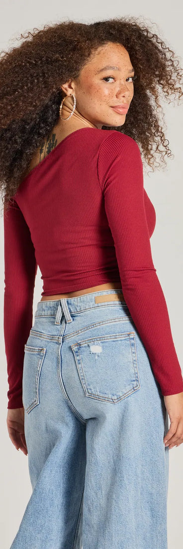 With its midriff cut and trend-forward fit, the Effortlessly Chic One-Shoulder Ribbed Crop Top is a burgundy crop top made to pair with skirts, denim, or whatever vibe you're feeling this season.