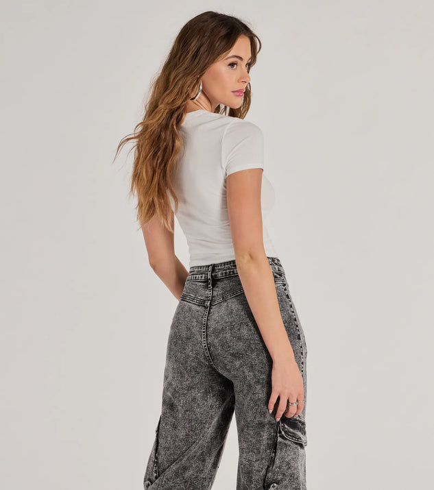 With its midriff cut and trend-forward fit, the Do Not Disturb Cropped Graphic Tee is a white crop top made to pair with skirts, denim, or whatever vibe you're feeling this season.