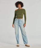 Make a statement in 2025 with the Chic Detail Off-Shoulder Long Sleeve Top, a olive long-sleeve top featuring a trendy shoulder design that adds a bold, festive touch to any club or party look.