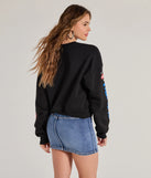 Layer-friendly Trendy Moto Graphic Fleece Pullover Sweatshirt is a chic, transitional black long-sleeve top with contemporary sleeves and neckline design, ideal for an elevated seasonal style or casual elegance.