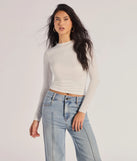 The Fave Staple Knit Crew Neck Long Sleeve Top in white with a modern design and trendy look is part of the latest women's tops collection to elevate your 2025 wardrobe.