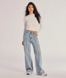 The Fave Staple Knit Crew Neck Long Sleeve Top in white with a modern design and trendy look is part of the latest women's tops collection to elevate your 2025 wardrobe.