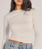 The Fave Staple Knit Crew Neck Long Sleeve Top in white with a modern design and trendy look is part of the latest women's tops collection to elevate your 2025 wardrobe.