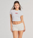 The Too Spicy For You Crop Graphic Tee in white brings edge and energy to your vibe, ready to elevate any festival look or concert outfit.