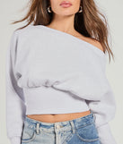 The Cutie Alert Long Sleeve Fleece Crop Sweatshirt in heather gray with a modern design and trendy look is part of the latest women's tops collection to elevate your 2025 wardrobe.