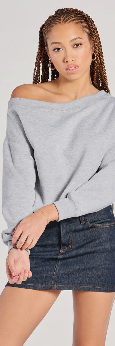 The Forever A Fave Long Sleeve Bubble Hem Crop Sweatshirt in heather gray with a modern design and trendy look is part of the latest women's tops collection to elevate your 2025 wardrobe.