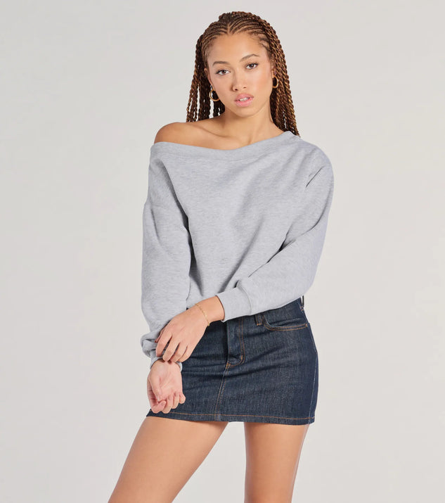 The Forever A Fave Long Sleeve Bubble Hem Crop Sweatshirt in heather gray with a modern design and trendy look is part of the latest women's tops collection to elevate your 2025 wardrobe.