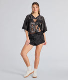 From bold to effortless, the Sporty Chic Lace V-Neck 87 Graphic Jersey Top lets you define your vibe with black tops that speak your style.