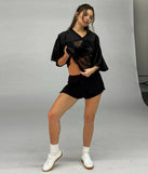 From bold to effortless, the Sporty Chic Lace V-Neck 87 Graphic Jersey Top lets you define your vibe with black tops that speak your style.