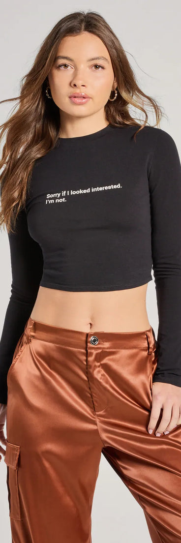 The Sorry If I Looked Interested Graphic Tee in black with a modern design and trendy look is part of the latest women's tops collection to elevate your 2025 wardrobe.