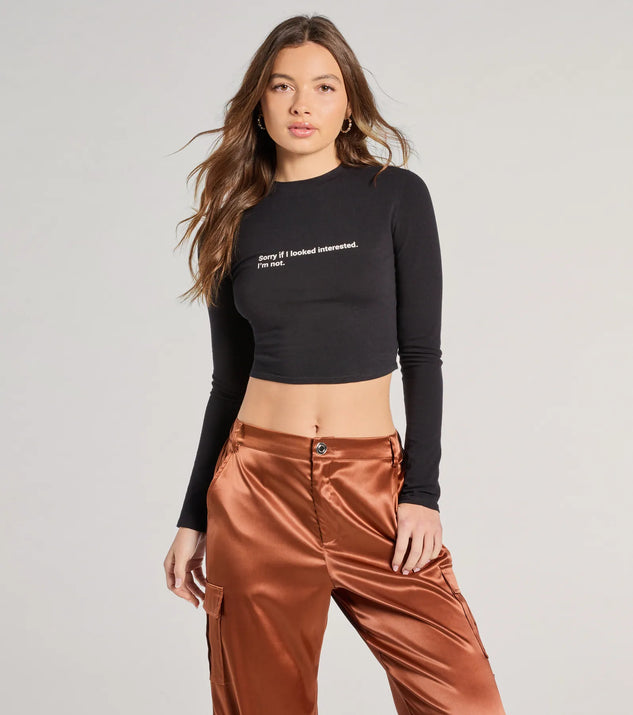 The Sorry If I Looked Interested Graphic Tee in black with a modern design and trendy look is part of the latest women's tops collection to elevate your 2025 wardrobe.