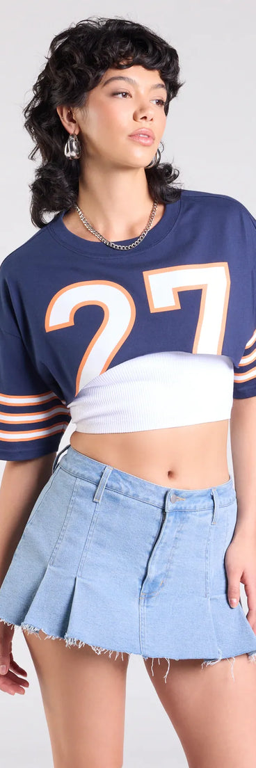 The Go Team Varsity Graphic Crop Tee in navy blue brings edge and energy to your vibe, ready to elevate any festival look or concert outfit.