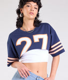 From bold to effortless, the Go Team Varsity Graphic Crop Tee lets you define your vibe with navy blue tops that speak your style.