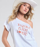 The Tequila Is For Lovers Crop Graphic Tee in white brings edge and energy to your vibe, ready to elevate any festival look or concert outfit.