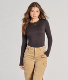 The Smooth Moves Long Sleeve Crew Neck Bodysuit in black with a modern design and trendy look is part of the latest women's tops collection to elevate your 2025 wardrobe.