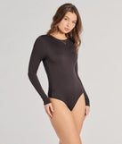 The Smooth Moves Long Sleeve Crew Neck Bodysuit in black with a modern design and trendy look is part of the latest women's tops collection to elevate your 2025 wardrobe.