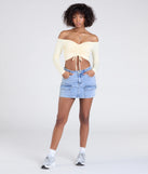 With its midriff cut and trend-forward fit, the Sultry Perception Off-The-Shoulder Crop Top is a banana yellow crop top made to pair with skirts, denim, or whatever vibe you're feeling this season.