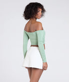 From bold to effortless, the Sultry Perception Off-The-Shoulder Crop Top lets you define your vibe with sage green tops that speak your style.