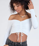 With its midriff cut and trend-forward fit, the Sultry Perception Off-The-Shoulder Crop Top is a white crop top made to pair with skirts, denim, or whatever vibe you're feeling this season.