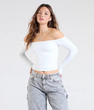 Stay on-trend this season with the Simply Elevated Off-The-Shoulder Smooth Knit Top in white, a must-have for creating stylish and effortless spring outfits for women.