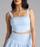 Serve effortless style and scroll-stopping energy in the Classy Cutie Poplin Crop Top, part of a light blue matching clothing set that does the work for you with bold, polished vibes from top to bottom.