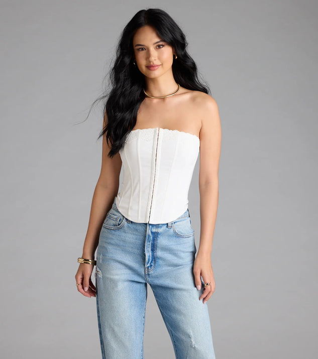 Chic And Snatched Strapless Lace Trim Corset Top | Windsor
