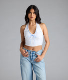 Undeniable Charm Gingham Ribbon Halter Crop Top
