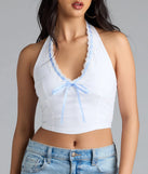 Undeniable Charm Gingham Ribbon Halter Crop Top