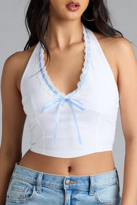 Undeniable Charm Gingham Ribbon Halter Crop Top | Windsor