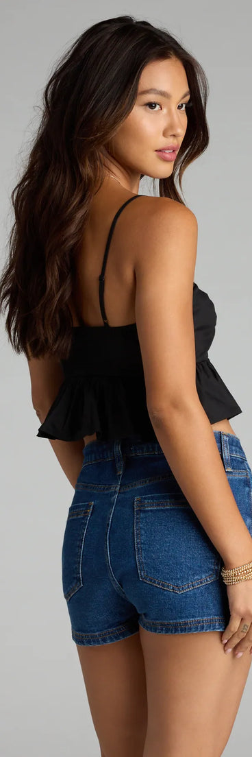 Trendy women’s tops, like the Sweetheart Status Babydoll Crop Top, bring effortless style for fall layering, lounging, or going out.