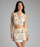 Miss Jetsetter Halter Tie-Back Print Crop Top