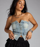 Got The Blues Strapless Denim Crop Top