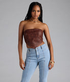 Stylish Edge Faux Leather Strapless Crop Top