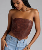 Stylish Edge Faux Leather Strapless Crop Top
