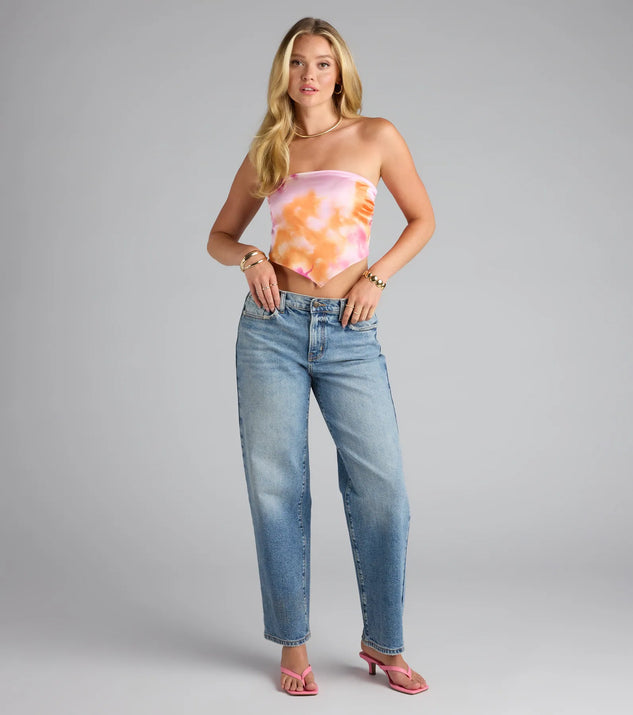 トップス andmarryribbononeshouldertops Living My Best Life Satin Tie-Dye Tube Top | Windsor