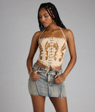 Legendary Vibes Lace-Up Halter Stud Corset Top