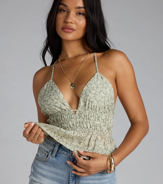 Summer Charm Paisley Strappy Babydoll Crop Top | Windsor