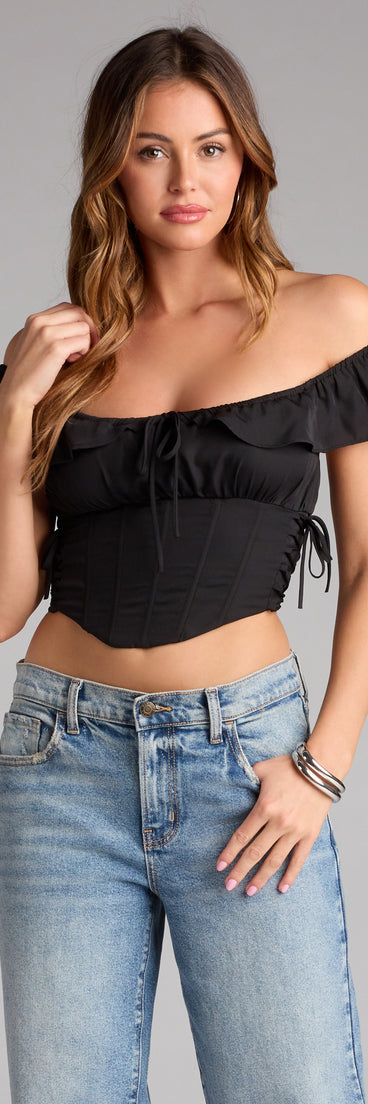 Trendy women’s tops, like the Drama Queen Energy Chiffon Corset Top, bring effortless style for fall layering, lounging, or going out.
