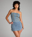 Too Hot To Handle Beaded Denim Corset Top