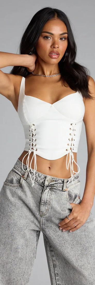 Trendy women’s tops, like the Secret Ties Lace-Up Corset Top, bring effortless style for fall layering, lounging, or going out.