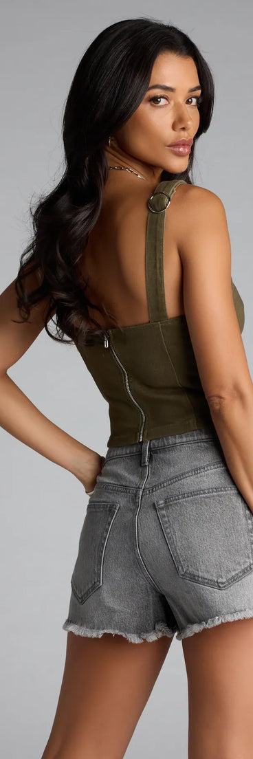 Complete your look with the Strap In Babe Buckle Crop Top, a trendy olive green top that’s ready to pair with anything in your fall rotation.